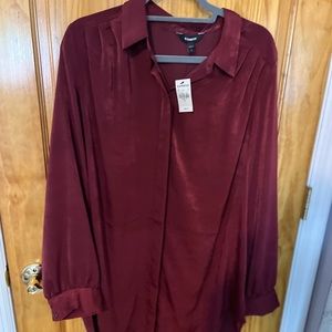 Pleated shoulder tunic shirt- with tags, wine color